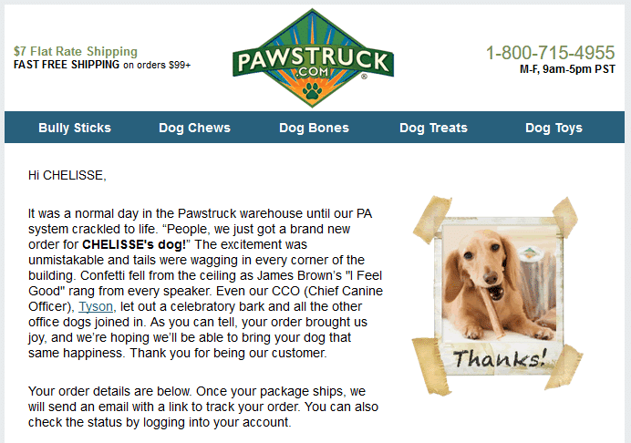 Pawstruck order confirmation email