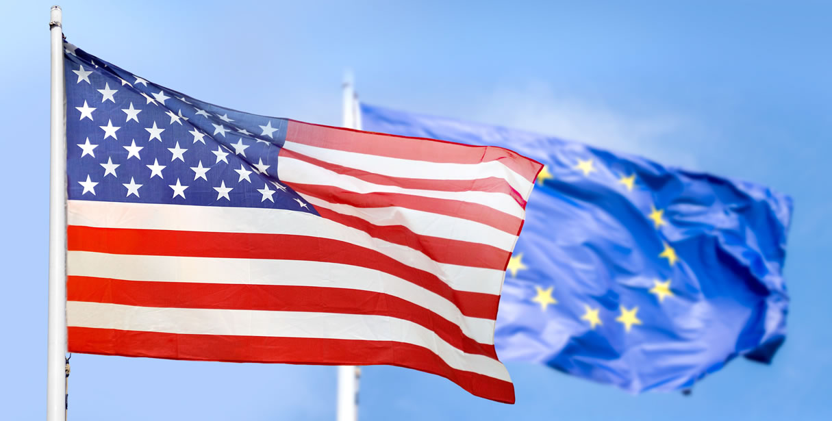 US and EU flags flying