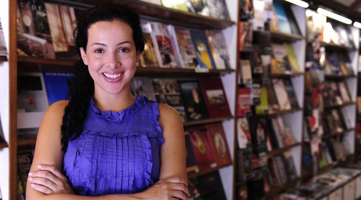 Store owner in a book store