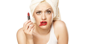 Woman with smudged lipstick