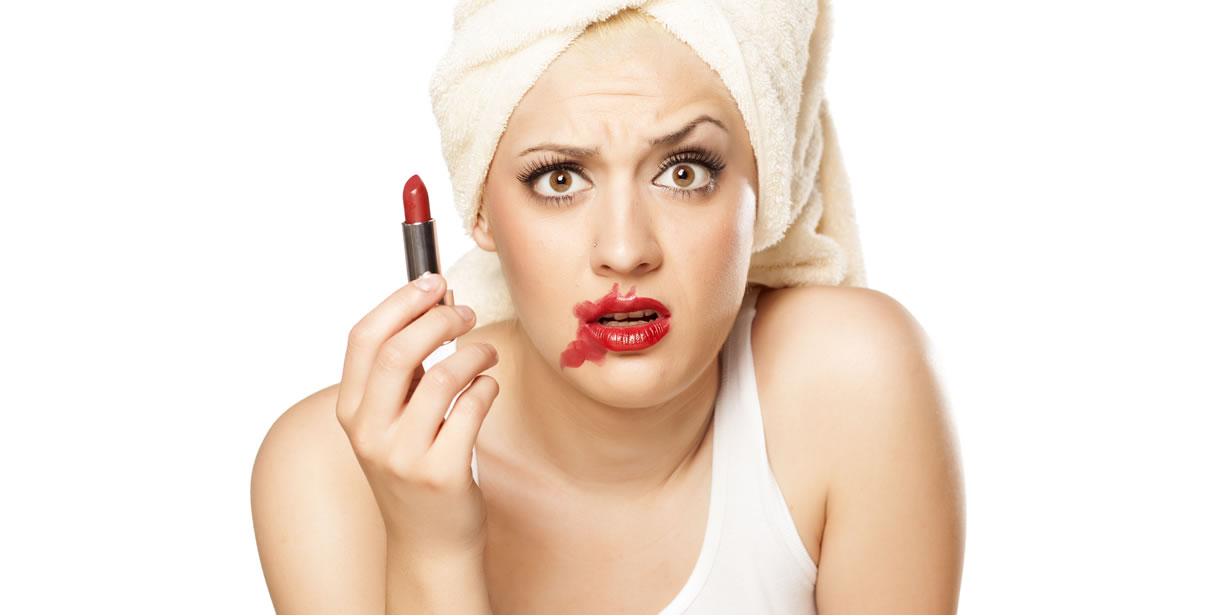 Woman with smudged lipstick