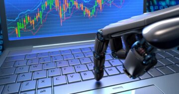 Robot typing on keyboard