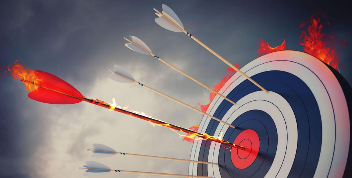 Burning arrow in target