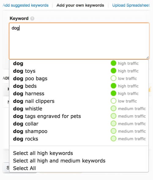 Keyword dashboard