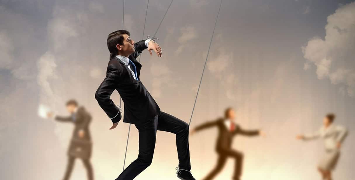 Man on puppet strings