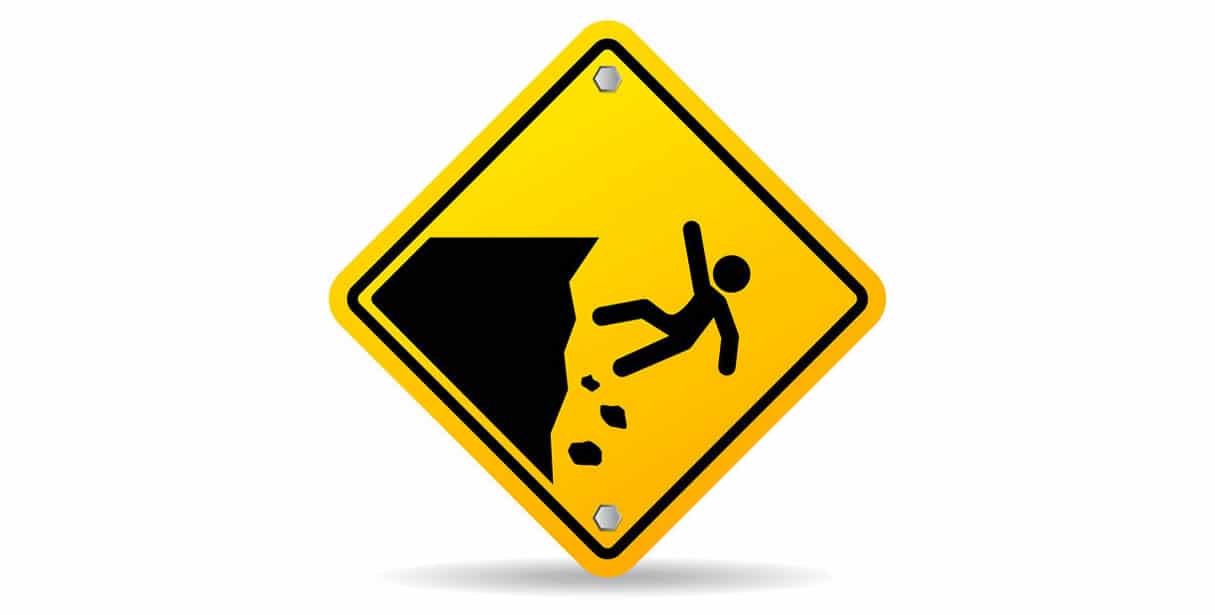 Cliff man falling danger sign