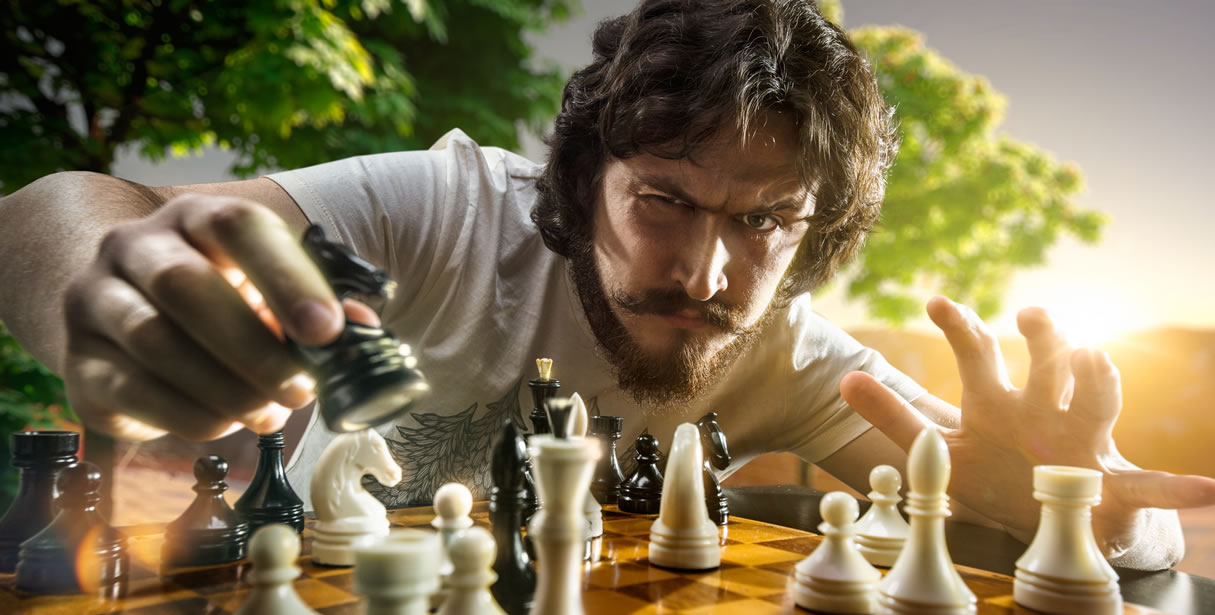 Cunning man playing chess