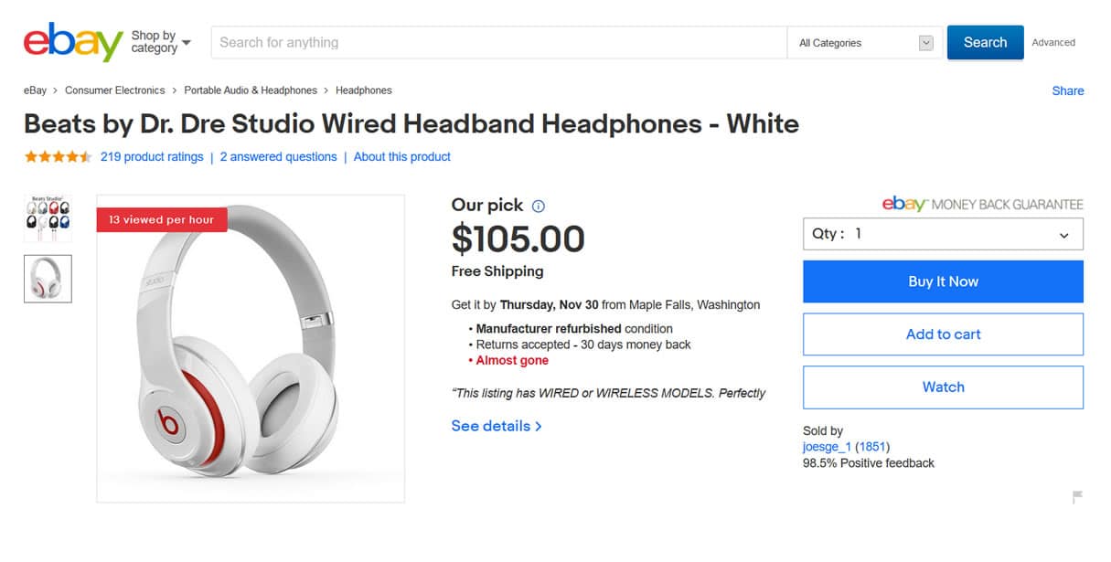 eBay grouped listing Beats Headphones