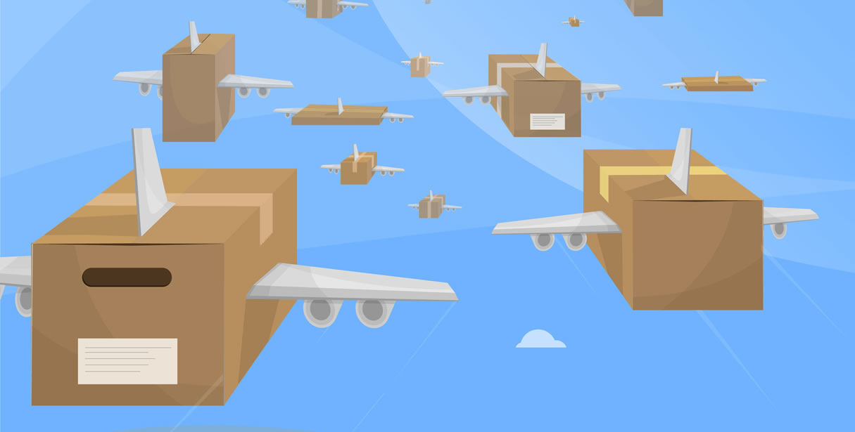 Airplane parcels flying