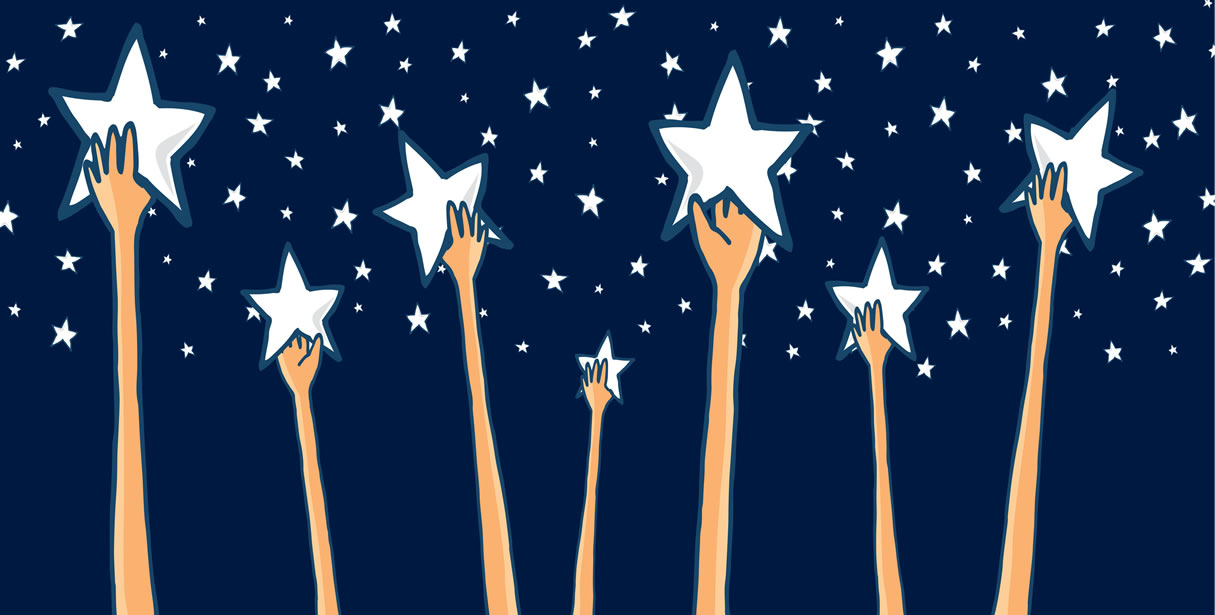 Hands collecting stars from the sky