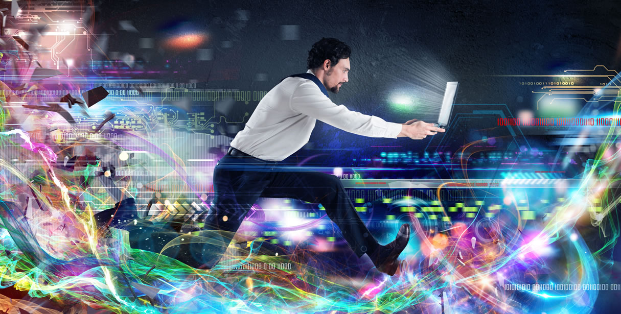 Man running with laptop