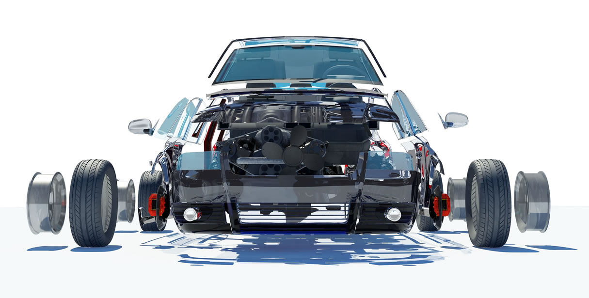 Car exploded into parts representing fitment