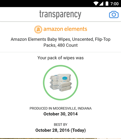 Amazon Transparency codes app example