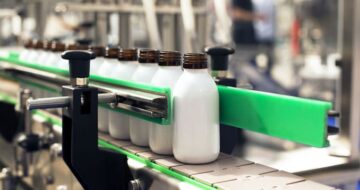 Bottles on factory production line