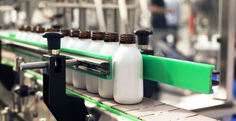 Bottles on factory production line