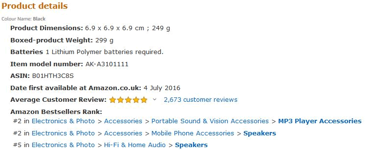 Amazon Best Sellers Ranks for Bluetooth Speaker
