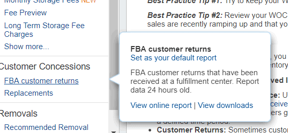 FBA customer returns report