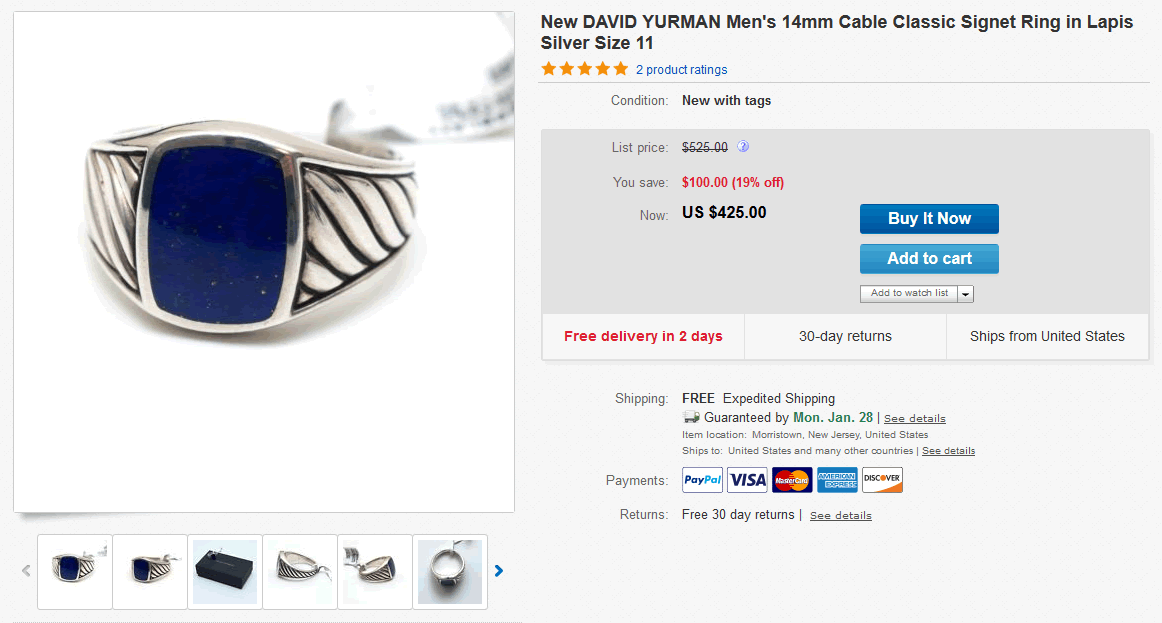 Mens ring being sold on eBay US
