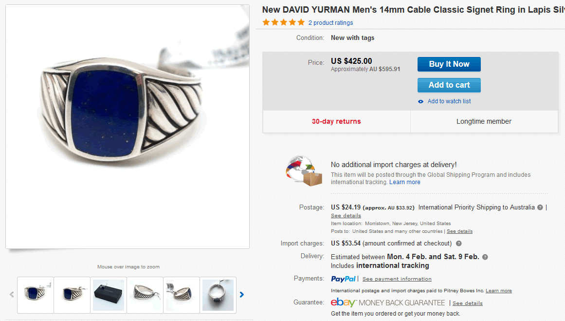 Mens ring being sold on eBay AU under GSP