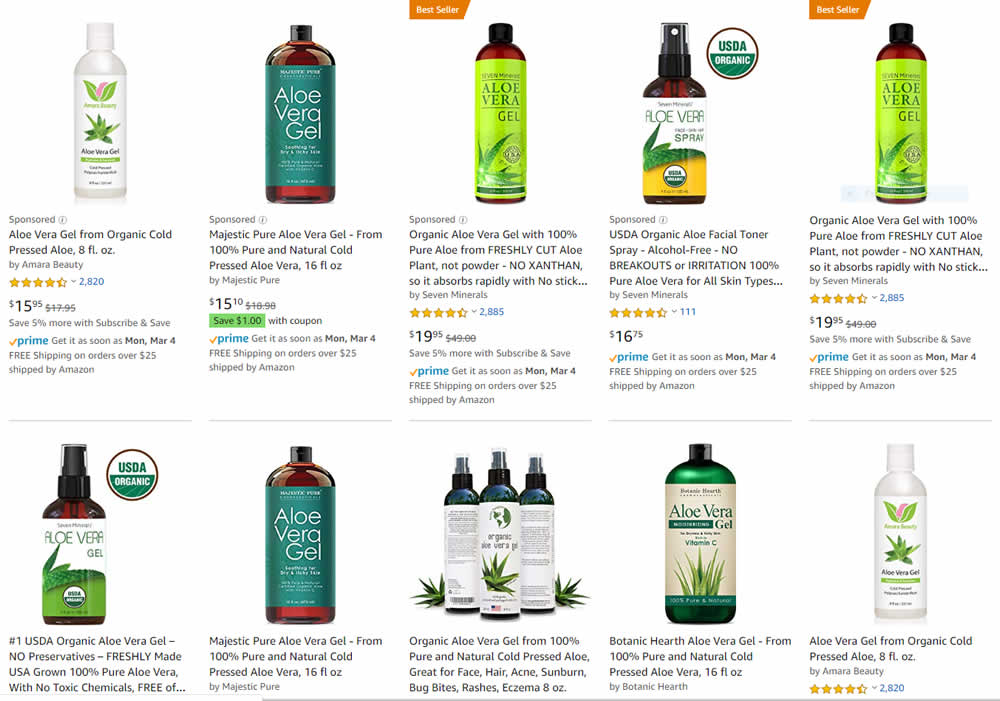 Search for 100% pure aloe vera
