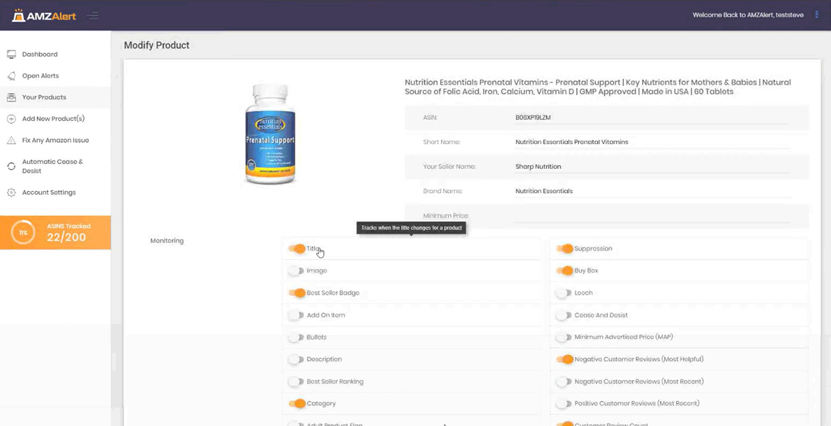 AMZAlert Modify Product Alerts