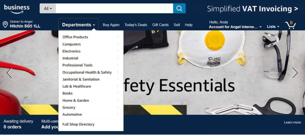 Amazon Business homepage