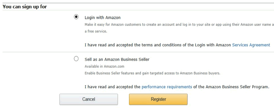 Amazon Seller services sign-up
