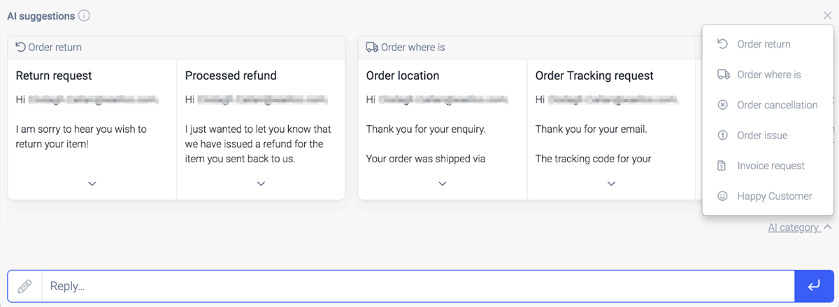 eDesk AI reply suggestions
