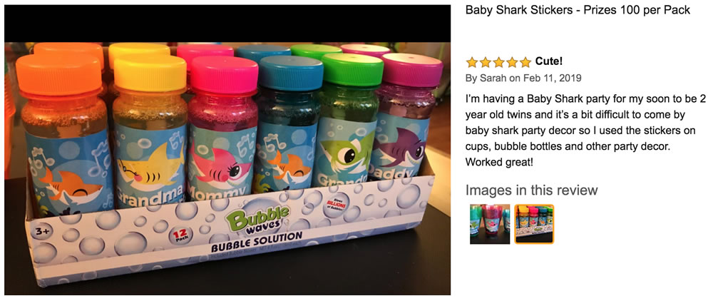 Baby Shark stickers on bubbles