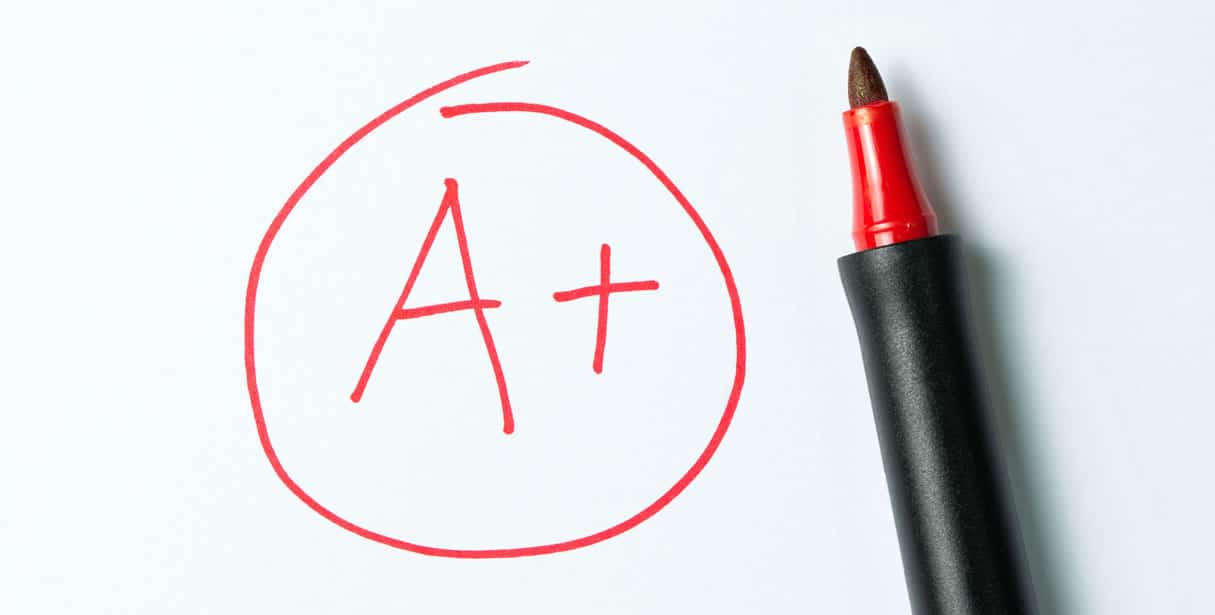 A+ grade with red marker