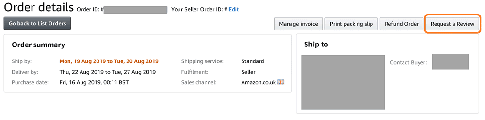 Amazon order details with request review button