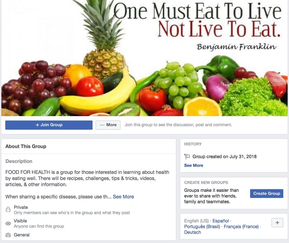 FB group Food for Health