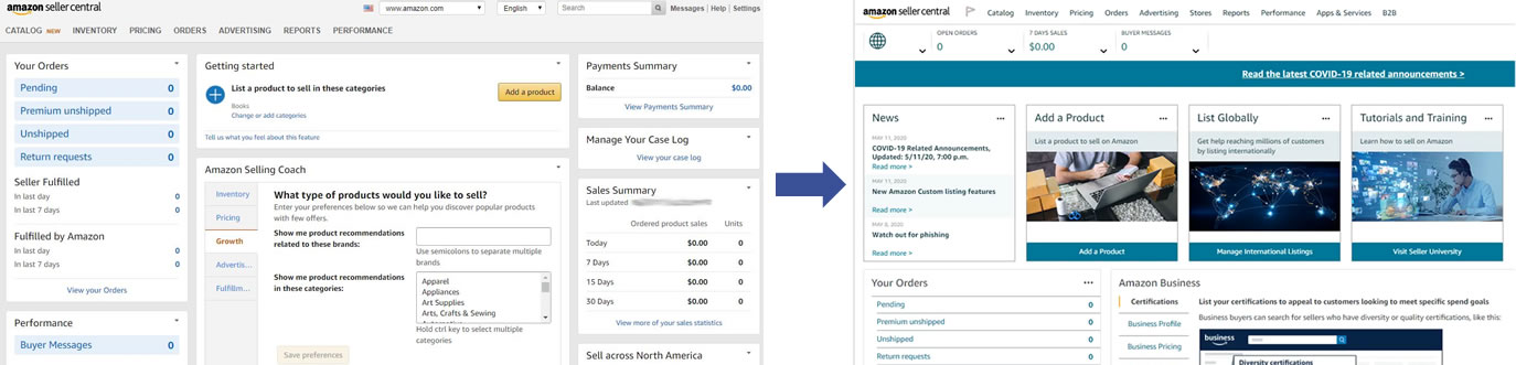 Seller Central Dashboard Before and After