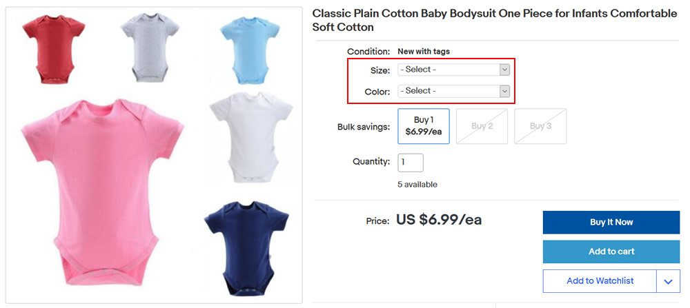 6. eBay variation listings example