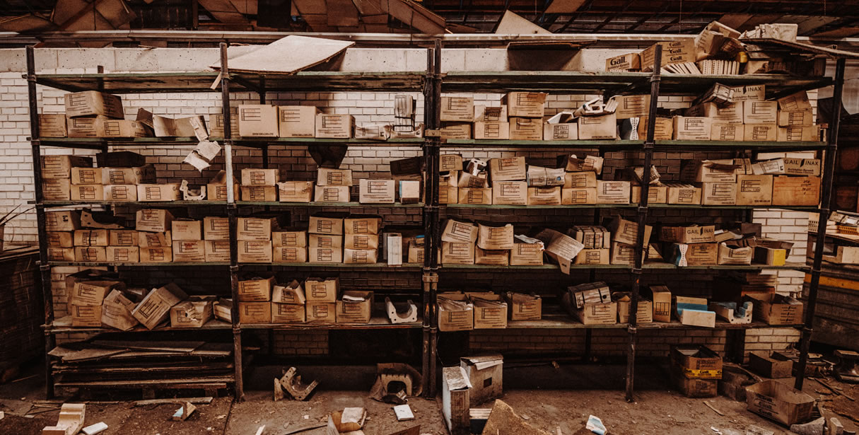 Rack of damaged boxes