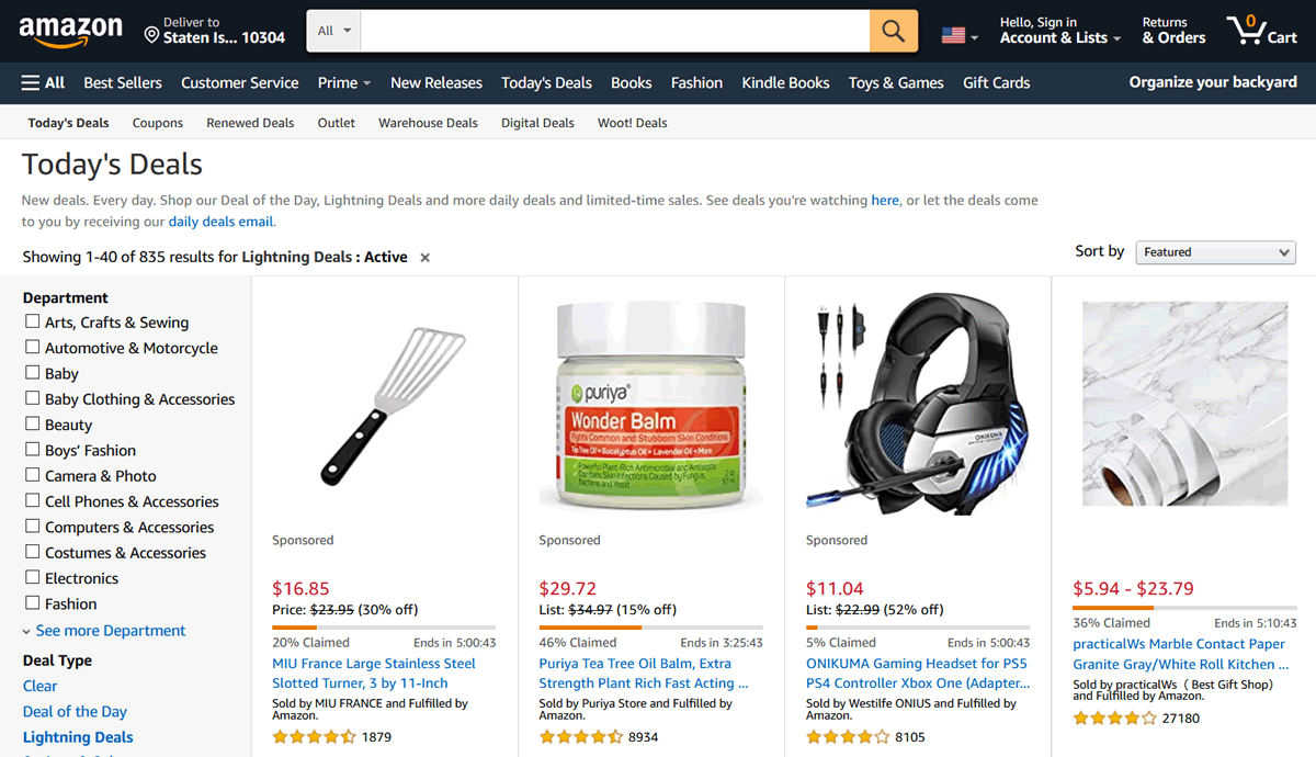 Amazon Lightning Deals on site