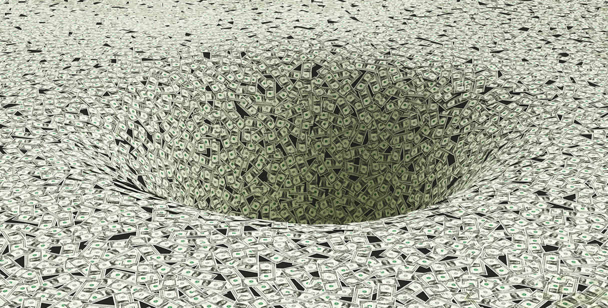 Money falling into hole