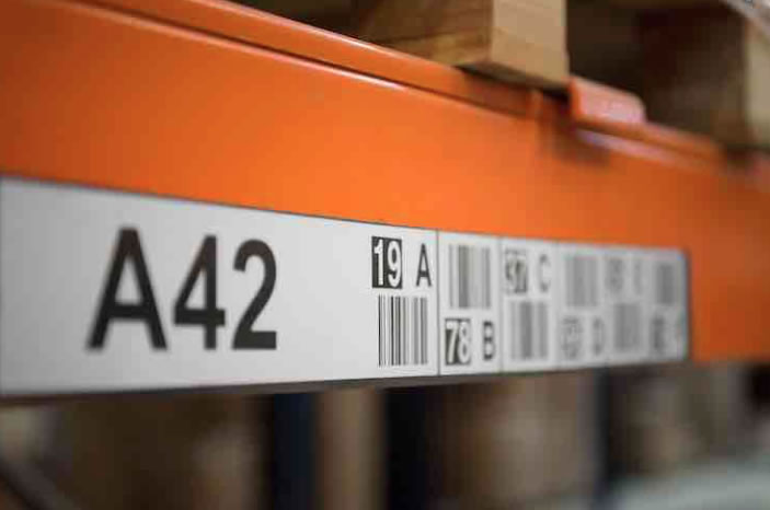 Warehouse shelf with labelled location