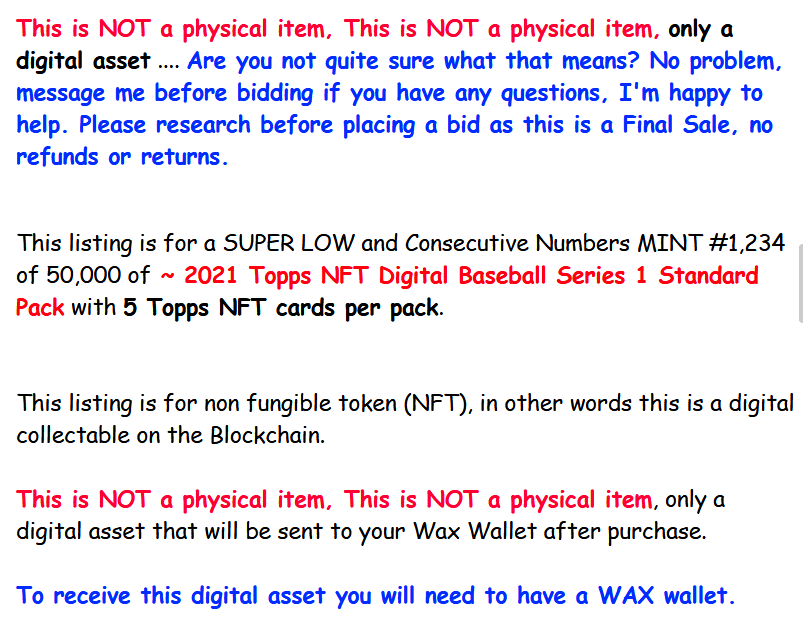 eBay listing for NFT