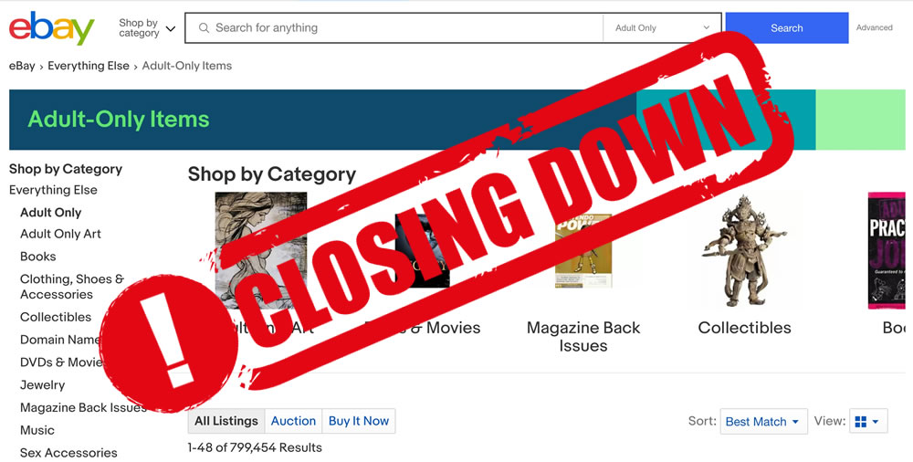 ebay Adults Only section closing down