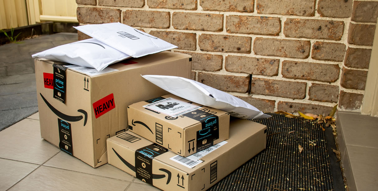 Amazon parcels on doorstep