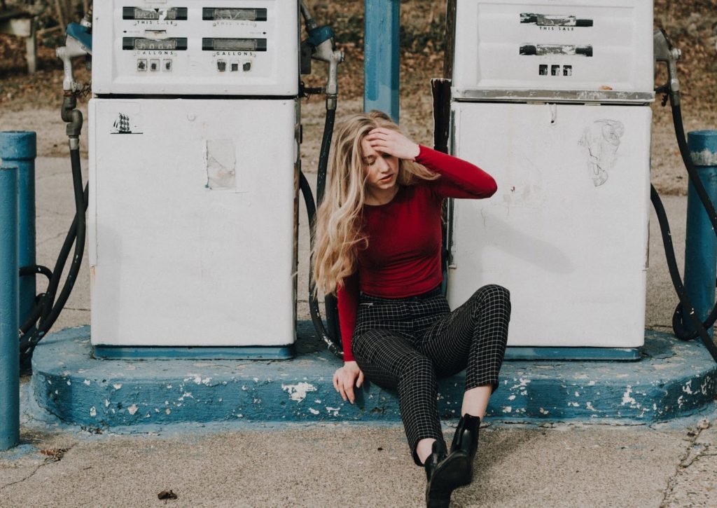 Woman in a gas station