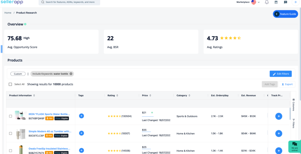 Product research by SellerApp
