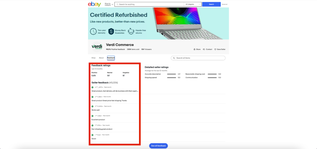 seller feedback