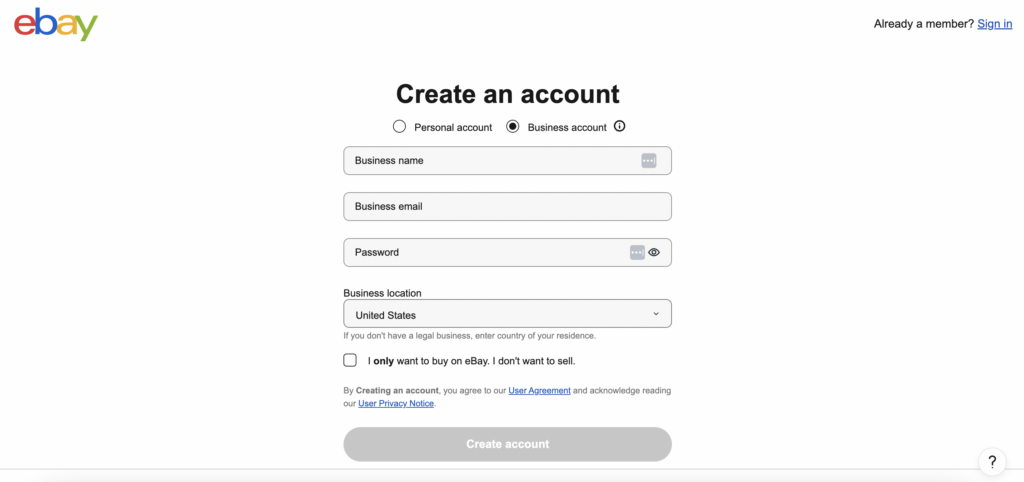 create an ebay account