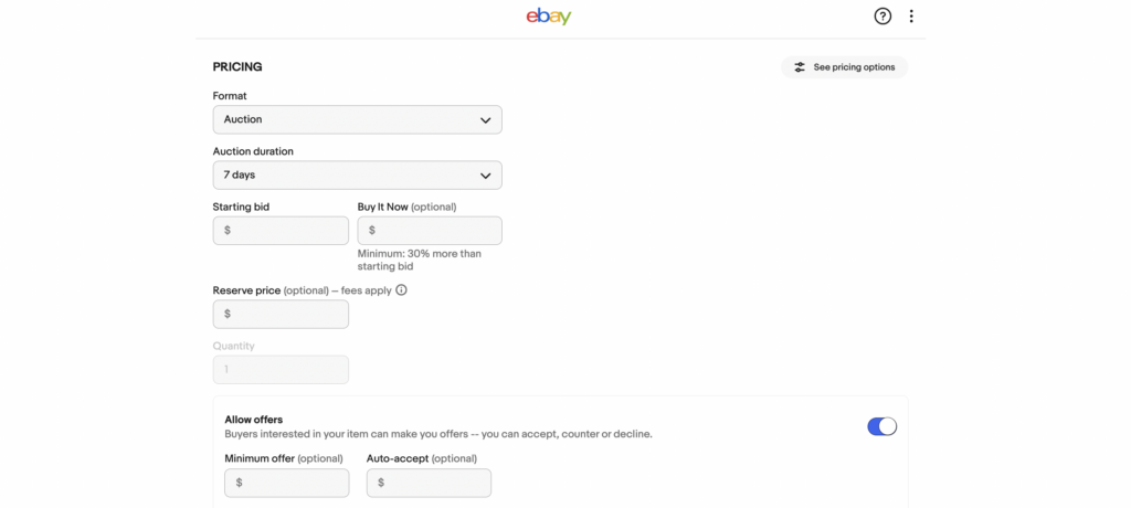 ebay product price
